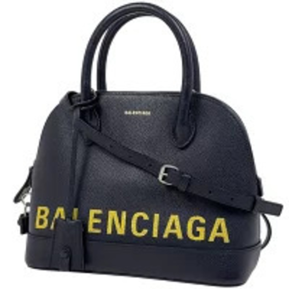 Balenciaga Ville Top Handle Shoulder Bag Handbag Leather Black Yellow
